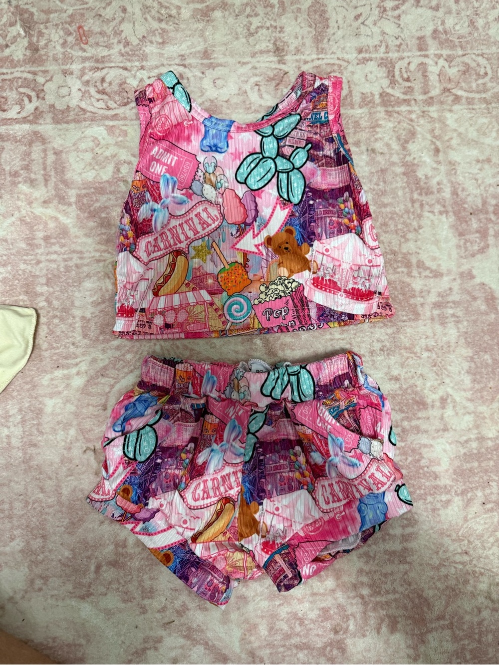 Carnival Print Pink Girls' Tank Top & Shorts Set